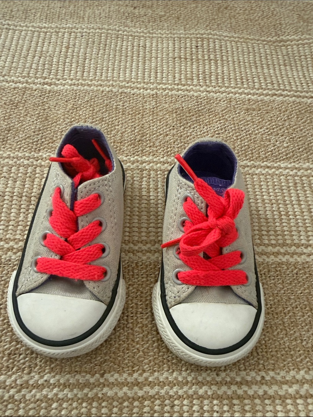 Converse Kids Neutral Canvas Sneakers with Bright Red Laces